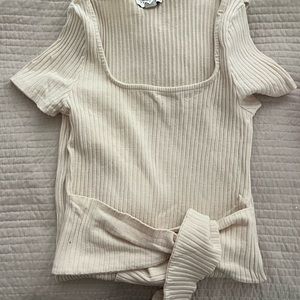 Topshop cream long tight stretchy dress with left slit